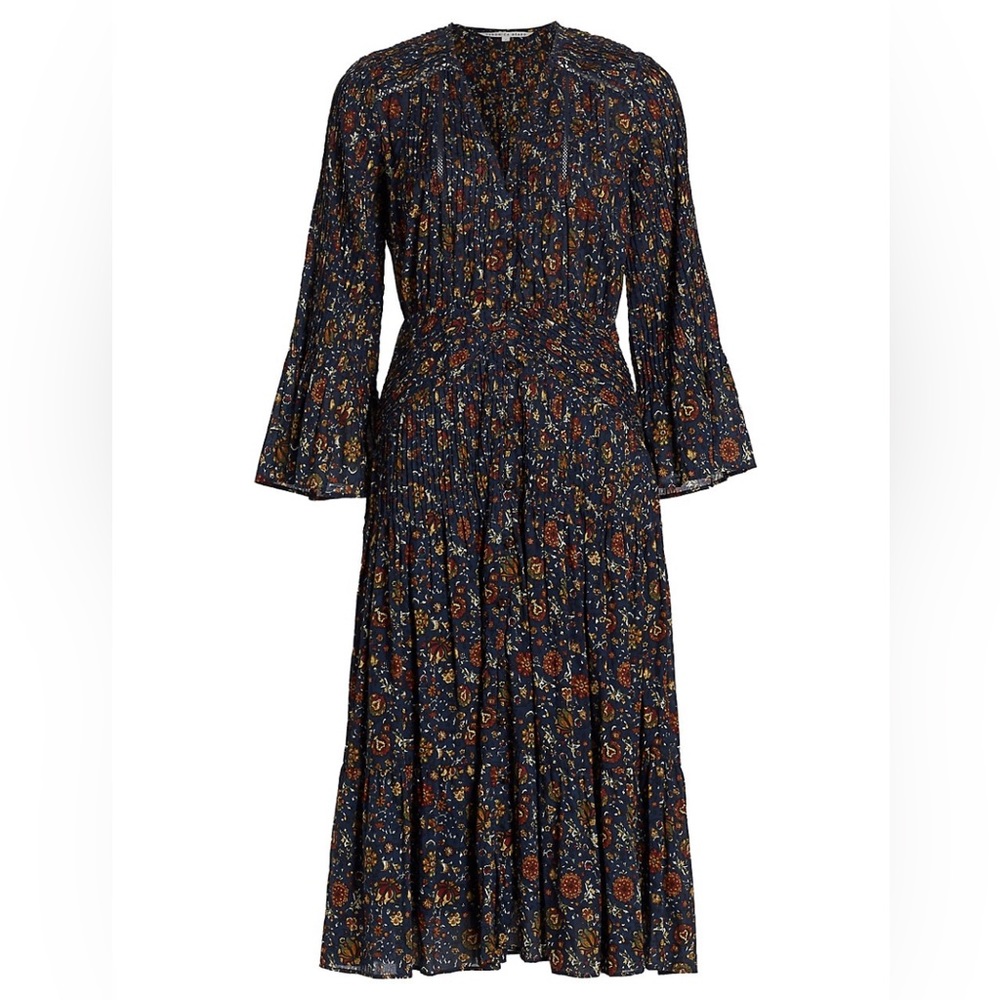NEW Veronica Beard Shireen Pleated Floral Midi-Dress - Picture 8 of 17